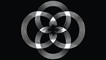 Naklejka premium Abstract floral design composed of interlocking circle arcs on a black background
