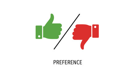 Thumbs up and down icons showing opposing preference a colorful silhouette