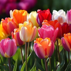 Vibrant tulips in various colors