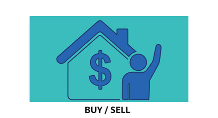 House symbol with a dollar sign and raising hand a silhouette