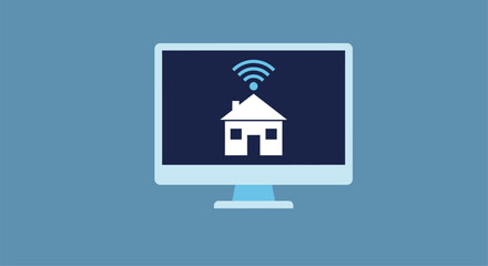 A computer screen displays a white house with a wifi signal silhouette