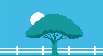 Minimalist landscape with a tree and moon peaceful scene silhouette