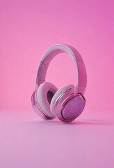 headphones on pink background