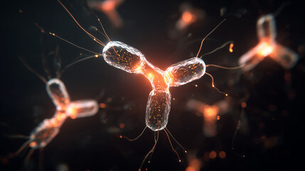 Futuristic Antibody Drug Conjugate Medical Research Visualization with Glowing Pharmaceutical Capsules