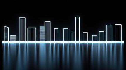 A futuristic cityscape skyline outlined in glowing light.