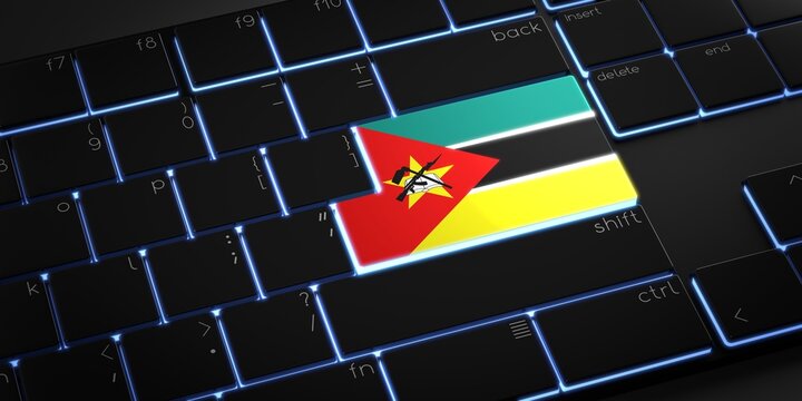 Computer keyboard with flag of Mozambique - 3D illustration