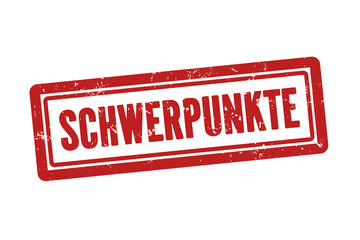 Schwerpunkte (Focal points) - A red stamp, isolated on white background.