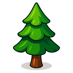 Cartoon Pine Tree Icon, Evergreen Forest Vector Illustration