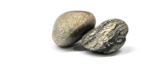 Natural river stones on white background