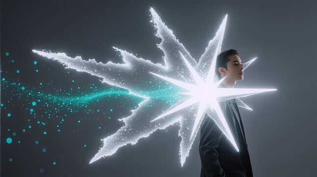 Man with glowing star, expressed hope or Used in fantasy scenes