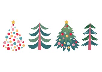 Christmas tree clipart set with decorated and simple pine trees. Perfect for cards, prints, winter and Christmas design projects.