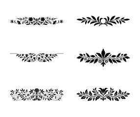 Elegant black floral decorative ornaments and borders