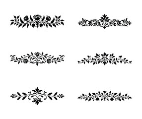 Elegant black floral ornate decorative borders and dividers