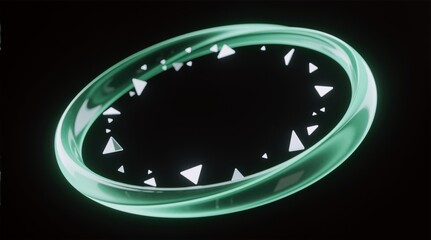 Glowing green ring with white triangles, futuristic design for tech or sci-fi scenes.