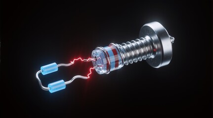 A glowing electronic component with red and blue light, used in tech or science scenes.