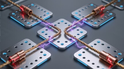 Futuristic circuit boards with glowing copper wires, expressing advanced technology or Used in tech scenes