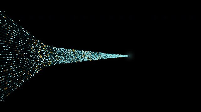 PNG Alpha.Glowing data stream particle convergence tunnel toward distant bright