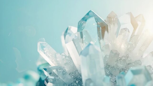 Clear blue crystal clusters against soft, light background