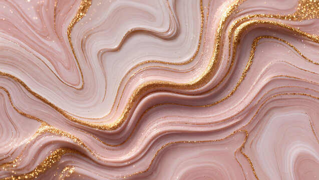 Pink marble texture with golden veins and elegant glossy waves. Luxury abstract background for branding, packaging