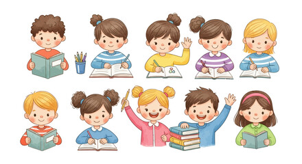 Smart Kids Studying &ndash; Classroom and Education Concept Illustration