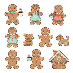 Gingerbread People and Dog Stickers with Hot Drinks