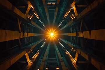 A Ferris wheel at night illuminated with LED lights, viewed from below, clean and professional composition, copy space, natural color, minimalism, stock photography