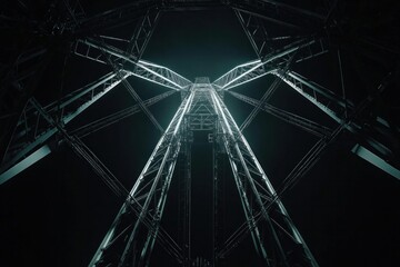 A Ferris wheel at night illuminated with LED lights, viewed from below, clean and professional composition, copy space, natural color, minimalism, stock photography