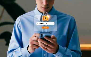 Man logs into his mobile phone using password for secure access.