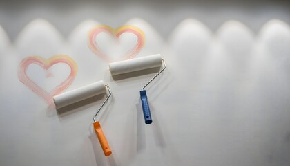 Two Rollers Painting Heart Shapes — Teamwork & Love in Action
