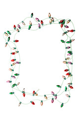 A string of toy Christmas lights arranged as a frame on a transparent background.