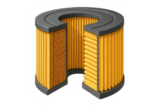 Automotive engine air filter cross-section illustrating purification technology and clean airflow protecting vehicle components