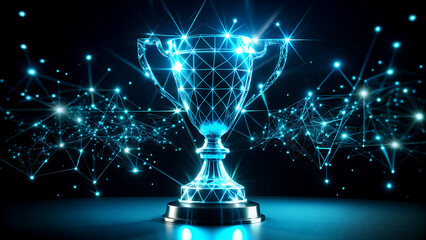 Digital trophy award with glowing network connections a futuristic concept for e-sports technology and online competitions