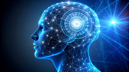 Obraz premium Artificial intelligence concept human head with digital brain futuristic technology illustration