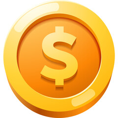 Golden Coin With Dollar Symbol Shiny Metallic Object Digital Illustration With Glossy Surface And Soft Shadow Isolated On Transparent Background Representing Wealth And Finance