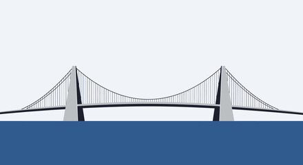 Obraz premium Minimalist illustration of a suspension bridge spanning over water against a plain white background.