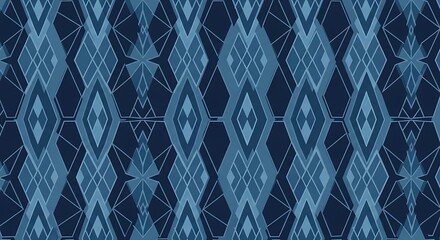 Intricate geometric pattern in varying shades of blue creates elegance
