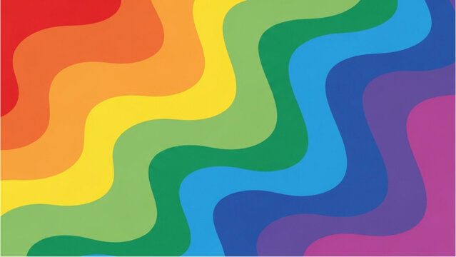 Vibrant abstract background with flowing wavy lines in a full spectrum rainbow color gradient pattern, perfect for diverse design projects