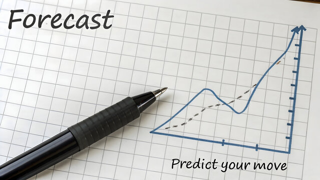 Line graph depicting forecast on graph paper with pen
