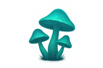 Glowing fantasy mushrooms creating a magical forest scene, illustration with transparent background