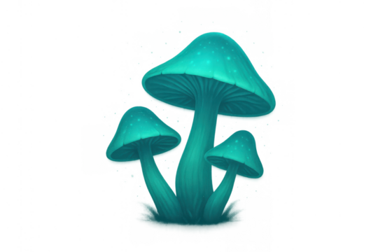 Glowing fantasy mushrooms creating a magical forest scene, illustration with transparent background - Powered by Adobe