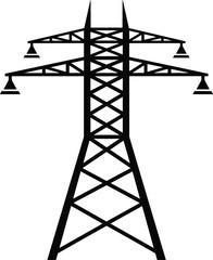 High-voltage transmission tower silhouette, electricity pylon vector illustration, electrical infrastructure 