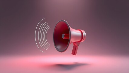 3D megaphone emitting sound waves in abstract space, symbolizing dynamic communication.