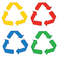 recycle symbol vector, Different colored signs for separate recycling. Selective waste collection vector icon set. Recyclable materials for waste management labels.