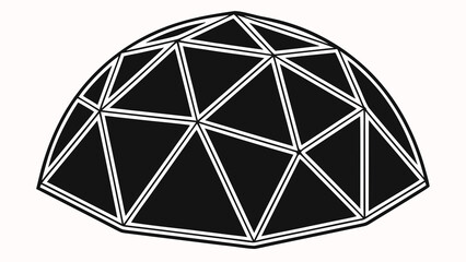 Illustration of a geodesic dome structure with triangular panels and white outline on white background vreated with genrated ai