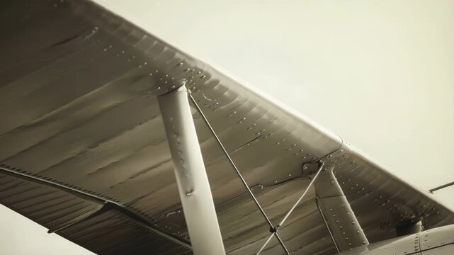 Close-up of vintage airplane wing with struts