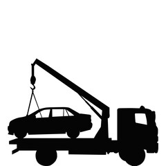 Tow Truck Lifting Car Silhouette. Vehicle Recovery Service Illustration