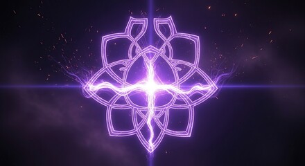 Glowing Geometric Mandala with Electric Energy and Sparks on Dark Background