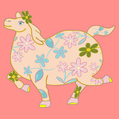 Floral Cute Pattern Pastel Horse Camel Vector Illustration