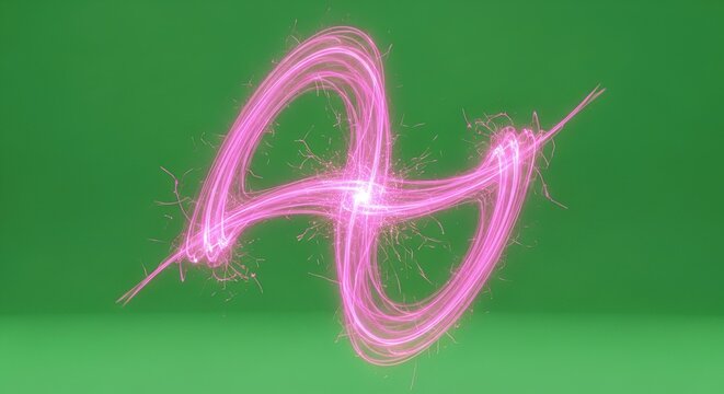 Mesmerizing Pink Sparkler Trails Swirling in a Dynamic Infinity Loop Against a Vibrant Green Background