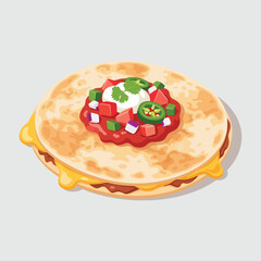 Cheesy Mexican quesadilla with salsa and sour cream topping.